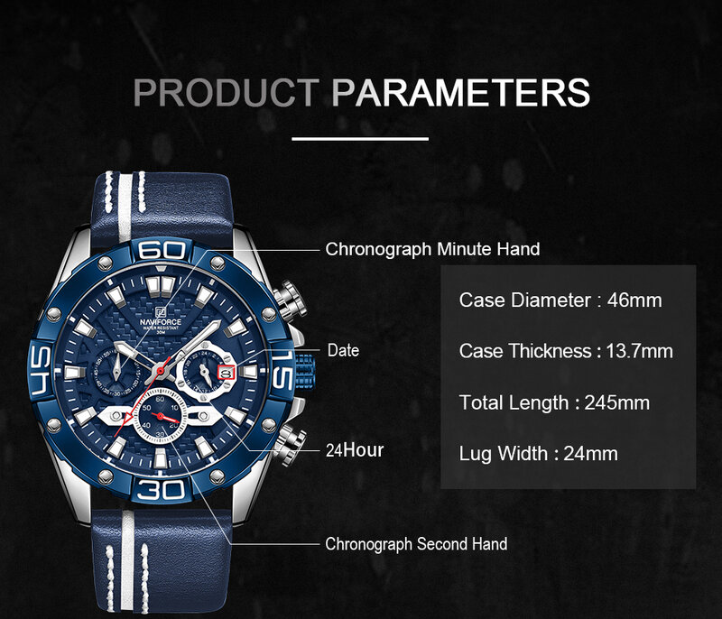 Top naviforce relógios de luxo para homens moda esporte cronógrafo relógios de pulso de quartzo masculino pulseira de couro militar relógio à prova d' água