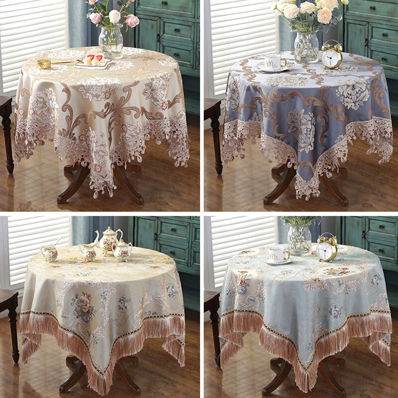 European-style Chenille tablecloth, thickened Rectangular Table Cloth,Tassels Jacquard Dustproof Dining Table Cloth