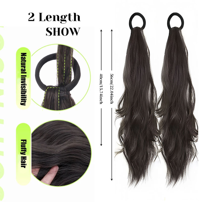 Synthetic Long Curly Wavy Layered Ponytail Extensions With Rubber Band Heat Resistant Pony Tail Hair piece For Women Daily Party