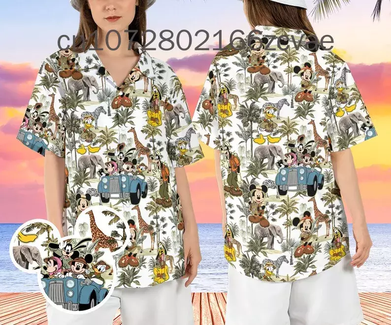 ديزني-ميكي قميص هاواي ، زر عارضة الرجعية ، كم قصير ، رحلات السفاري ، الصيف ، جديد ،