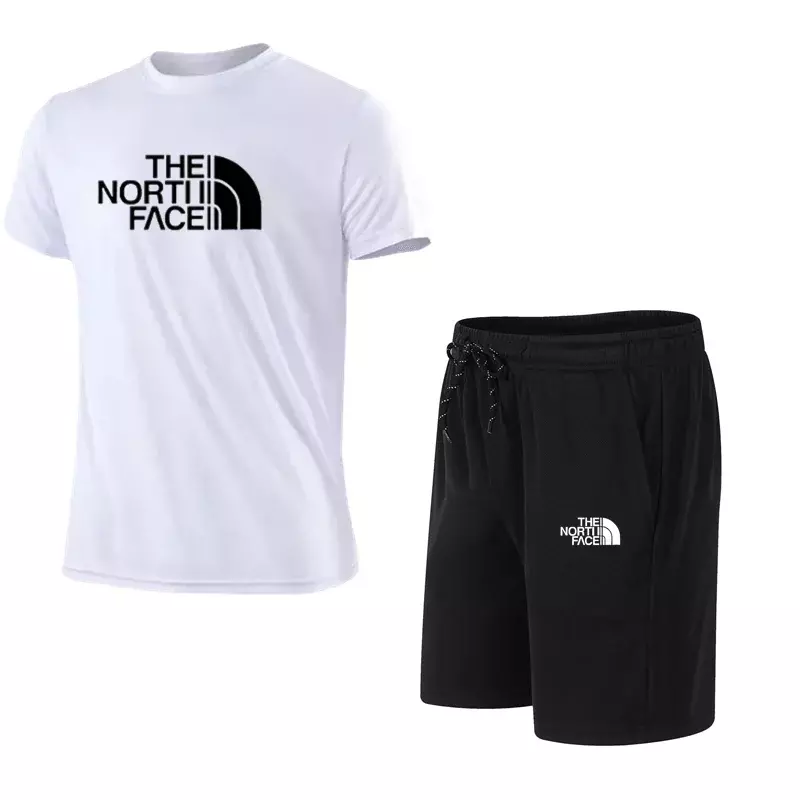 Мужская футболка и шорты, летний популярный мужской спортивный комплект с принтом, модная футболка с коротким рукавом, Мужской комплект для бега, 2024