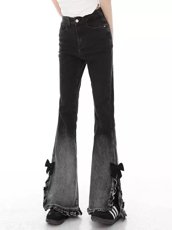 Jeans di colore sfumato a vita alta di moda estiva per le donne Jeans femminili Casual Casual a figura intera con spacco classico americano nuovo