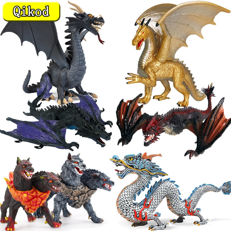 Sci-Fi Animals Simulation Model Flying Dragon Chimera Cerberus Legend Animal Solid Plastic Action Figure Collection for Toy Gift