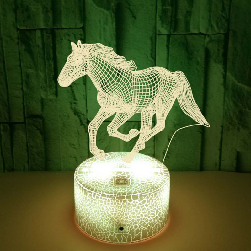 Children's 3D Illusion Horse LED Night Light, Abajur para Quarto, Feriado, Luzes de Natal, Presentes de Decoração para Crianças
