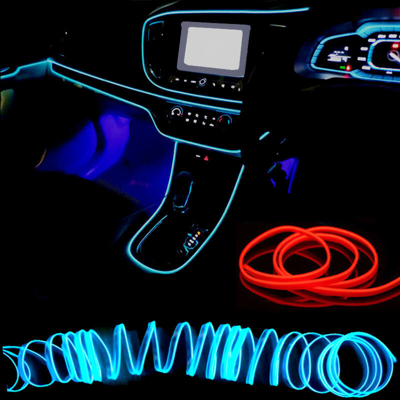 자동차 인테리어 LED 장식 램프 EL 배선 네온 스트립, 자동차 DIY 유연한 주변 조명, USB 파티 분위기 다이오드, 1m, 2m, 3m, 5m