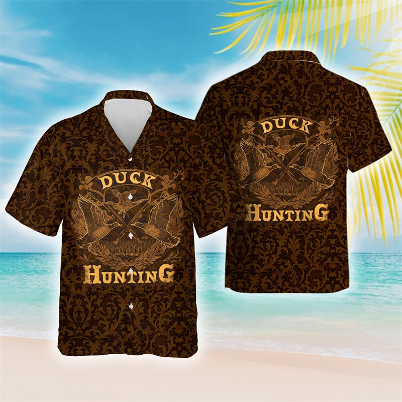Blusa casual de lapela para homens e mulheres, manga curta, caça, camisas gráficas, havaiana, roupas masculinas, tops de botão