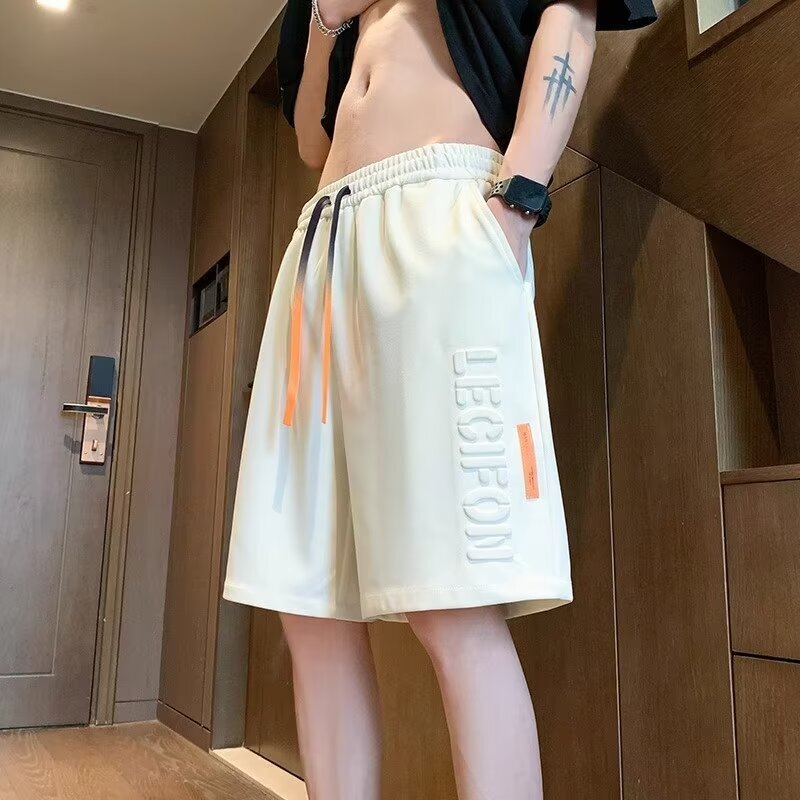 Pantalones cortos con estampado de letras Harajuku para hombre, ropa de calle informal con cintura elástica, moda coreana, verano, 2024