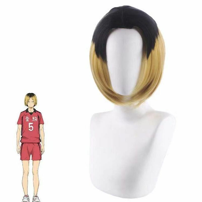 Animation wig cosplay grinding center parted gold highlights black gradient style Synthetic Wigs Hair