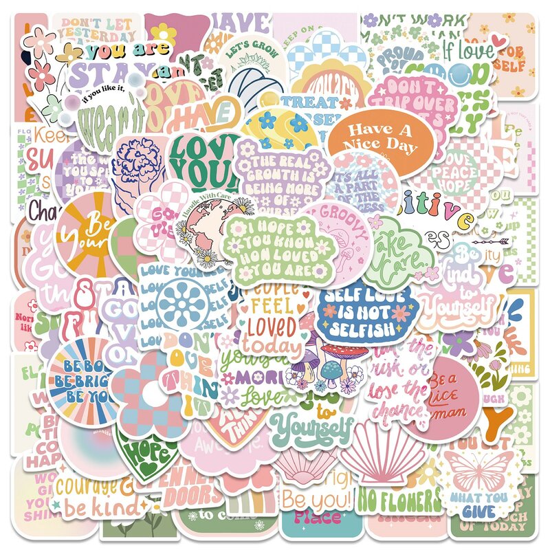 Dinamarquês Pastel Motivacional Frase Adesivo, Decalques de Graffiti impermeáveis, Desenhos animados bonitos, Laptop, Scrapbook, Garrafa de água, 50 Pcs, 100Pcs