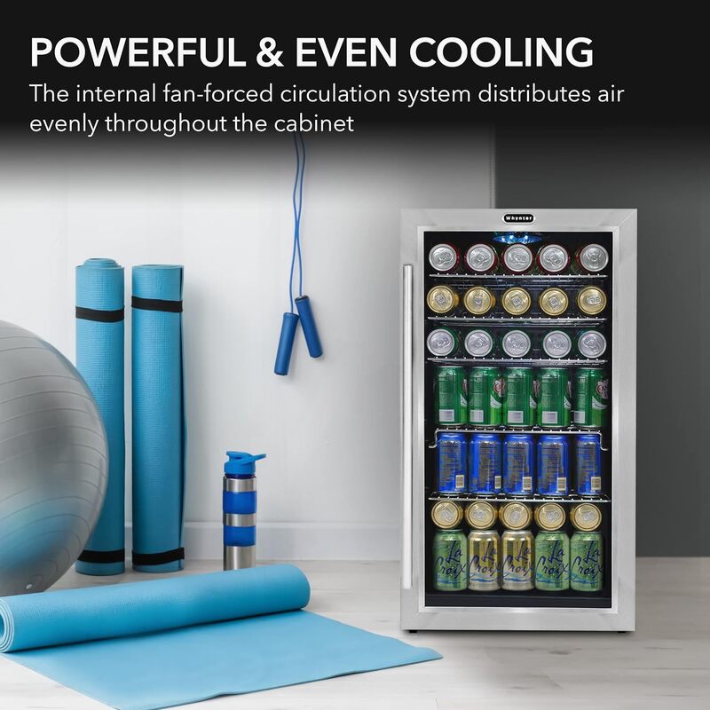 Whynter aço inoxidável bebidas refrigerador e refrigerador, mini refrigerador com porta de vidro, 120 pode capacidade, 3,1 cu. ft., BR-130SBS