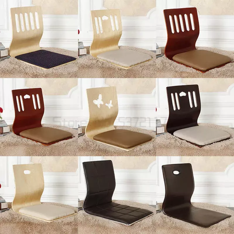 Silla japonesa de diseño para el hogar, muebles de sala de estar, mesa Kotatsu, Tatami Zaisu, silla de piso sin patas, acabado negro