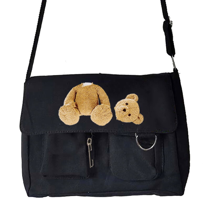 Fashion Women Canvas Shoulder Bags Youth Casual Ladies Large Capacity Crossbody Bag Bear Print Handbags Messenger Bag for Women