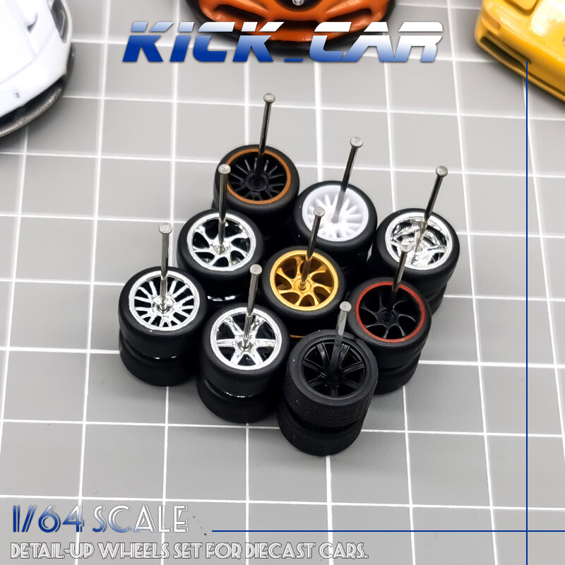 1/64 Wheels with Rubber Tires Pentagram Refitting Parts for Diecast Model Car Hot Wheels Mainline Matchbox Tomica D:11mm 1 Set