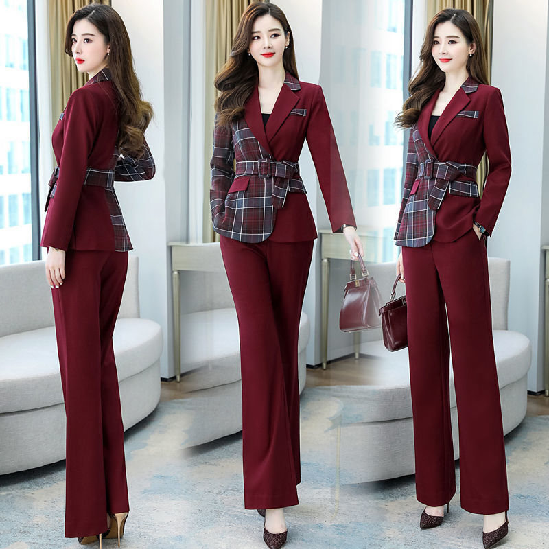 2022 nowa koreańska, wiosenna i jesienna moda w stylu mały garnitur dwuczęściowy Casual Splice wiek redukujący elegancki damski zestaw