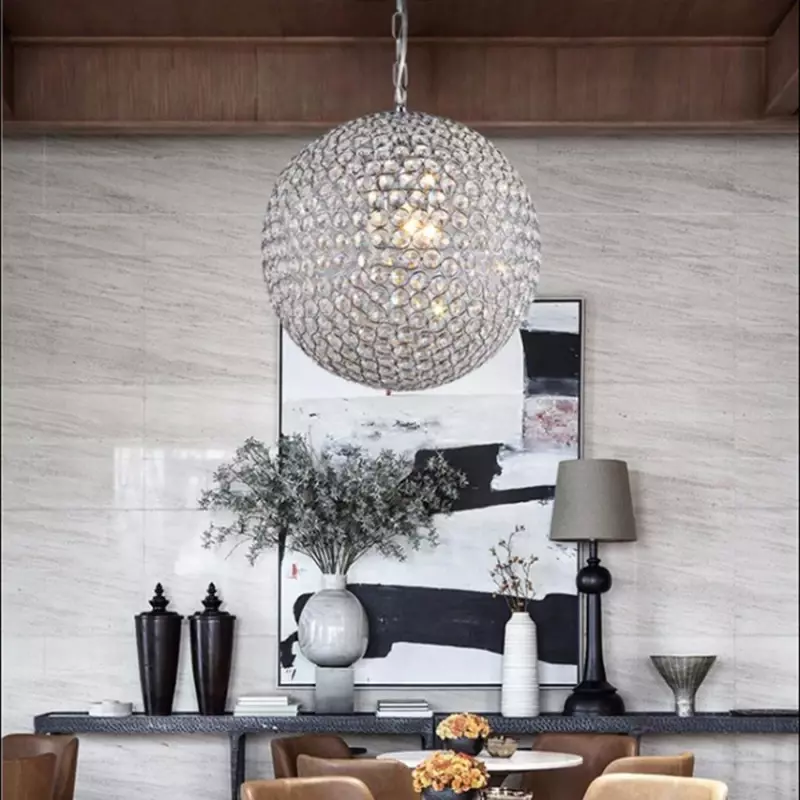 مصابيح متدلية كريستال كروية حديثة ، ثريا بسيطة لغرفة الطعام والمعيشة ، إضاءة طاولة مركزية