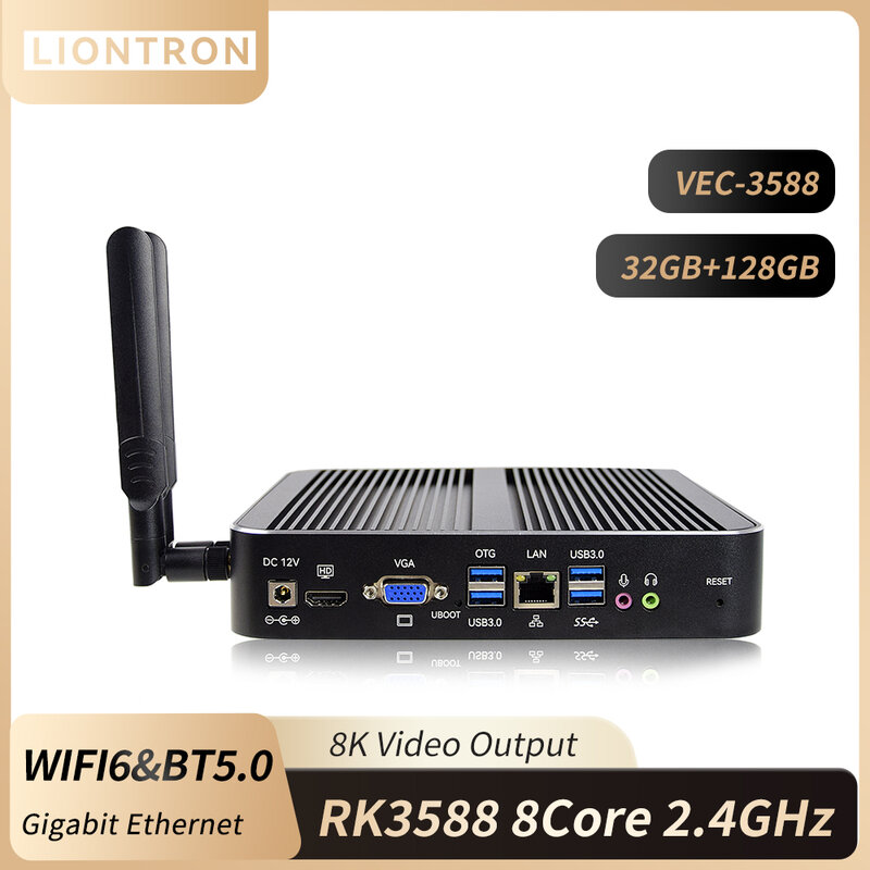 Liontron RK3588 8K lettore multimediale digitale industriale TV box mini pc Octa-Core 2.4GHz Android 12 o Linux RS232 RS485 wifi6 BT5.2