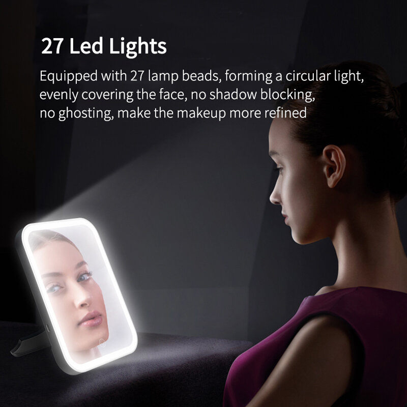 3 Kleuren Lichten Verstelbare Helderheid Led Oplaadbare Led Cosmetische Spiegel Make-Up Spiegel Met 27 Led Lampen Aansluiten En Opladen