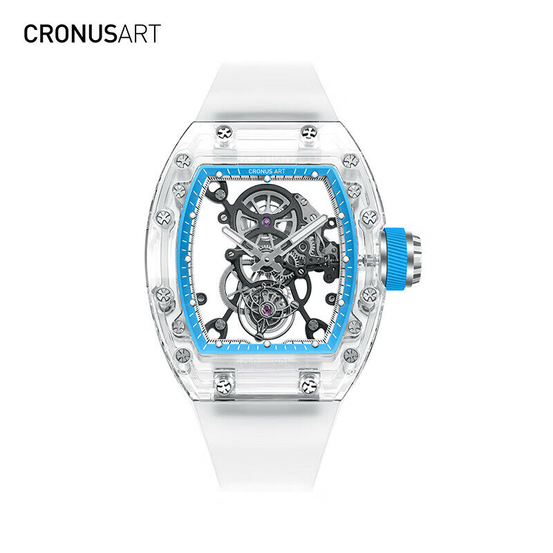 CRONUSART-Relógio mecânico automático masculino, pulseira fluororubber luminosa, relógio de pulso turbilhão Tonneau, caixa safira