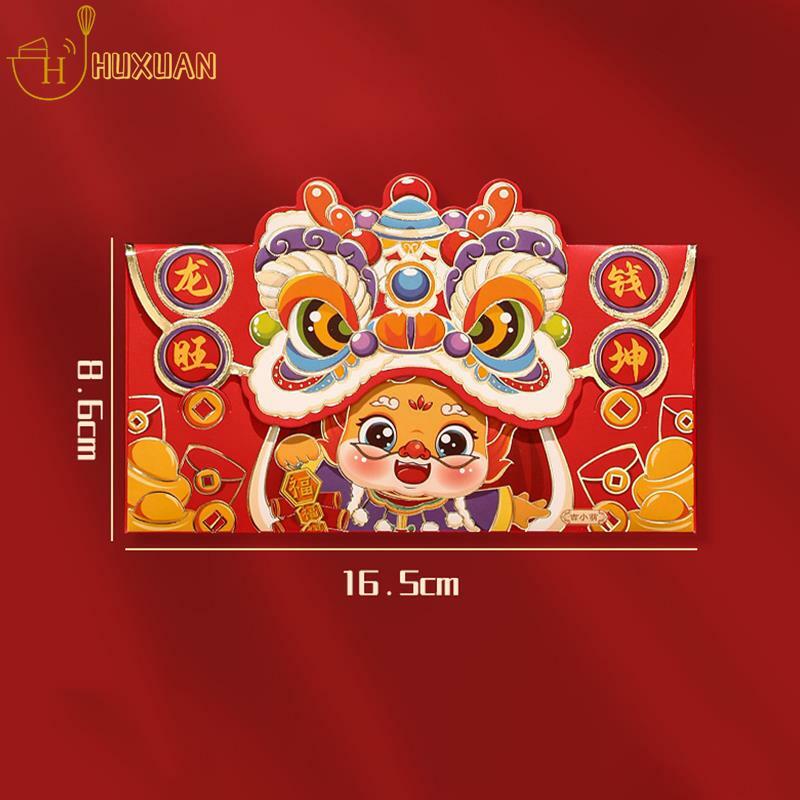 4PCS 2024 Chinese New Year Red Envelopes Cartoon Dragon Year Hongbao Spring Festival Money Pockets Wedding Lucky Packets