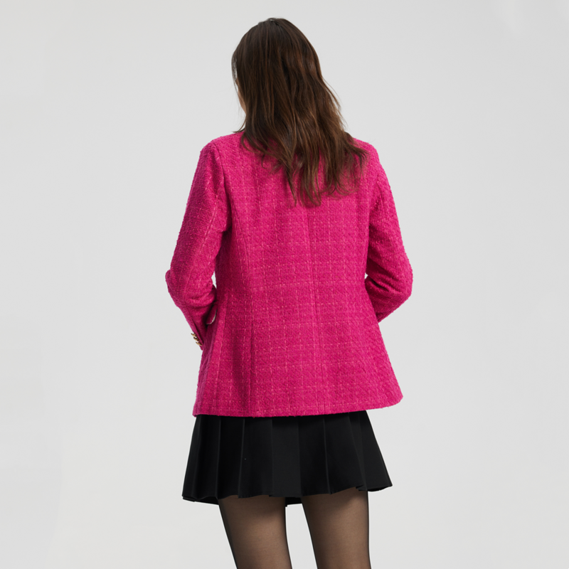 ชุดสูทยาวปานกลางสำหรับผู้หญิงเสื้อแจ็กเก็ตสูทยาวปานกลางกระดุม4สี2024สไตล์ยุโรปและอเมริกา