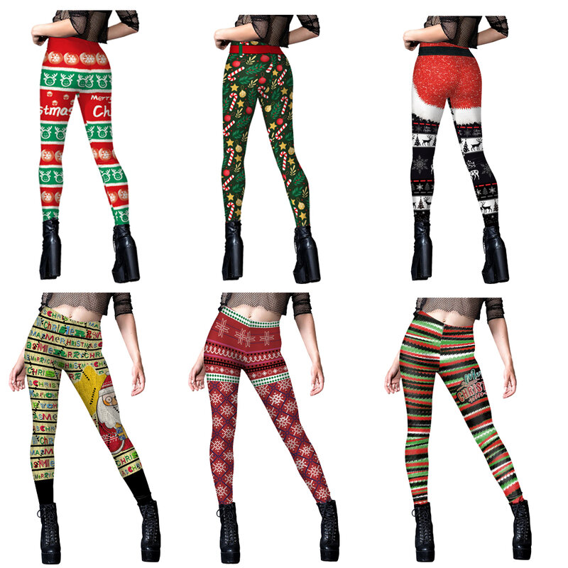Leggings natalizi pantaloni elastici regali di natale stampa pantaloni pantaloni Fitness da donna pantaloni aderenti Leggings con stampa 3D