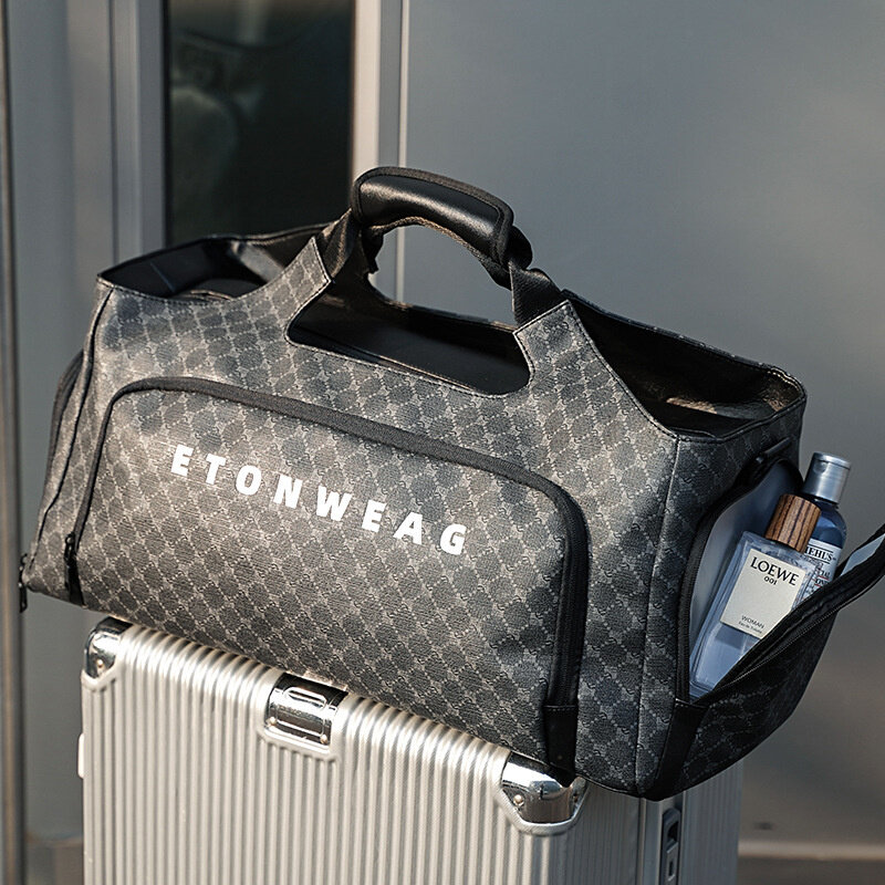 Винтажная мягкая кожаная мужская дорожная сумка через плечо, вместительный Hangbag, сумка для спортзала и фитнеса с карманом для обуви, мужской чемодан, спортивная сумка