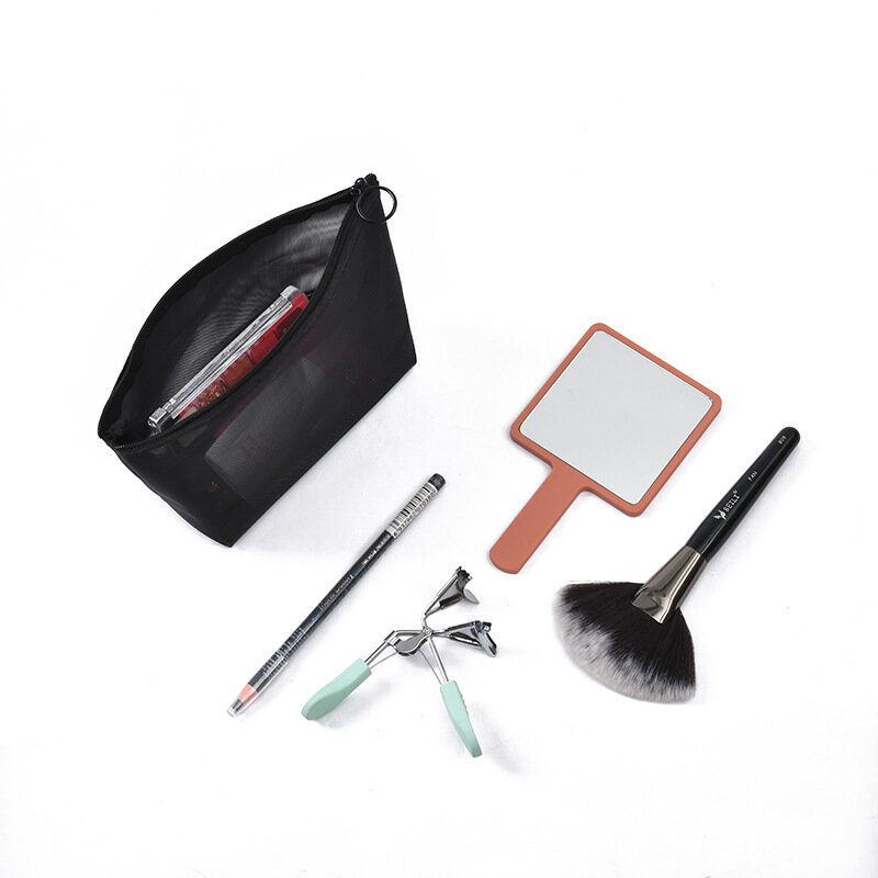 حقيبة سفر شبكية سوداء للنساء ، حقيبة مكياج بسحاب ، منظم أدوات الزينة ، حقيبة تخزين محمولة ، 3 *