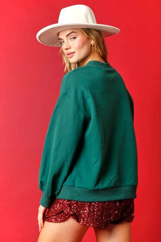 Pakaian Natal Afrika untuk wanita musim gugur musim dingin kaus Sweatshirt merah hijau berpayet leher O lengan panjang pakaian Afrika