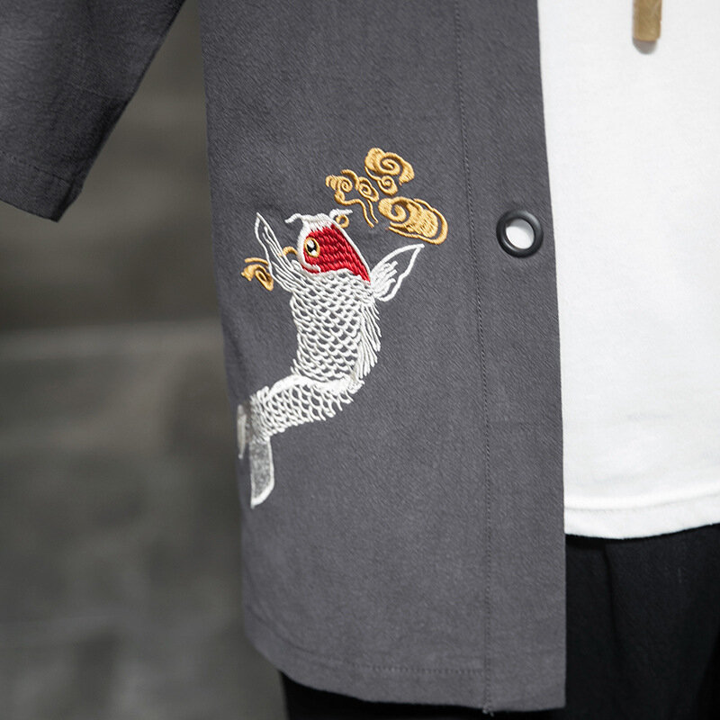 Quimono de linho para homens, cardigã japonês masculino, Yukata Haori, roupas finas de samurai, jaqueta tradicional de streetwear