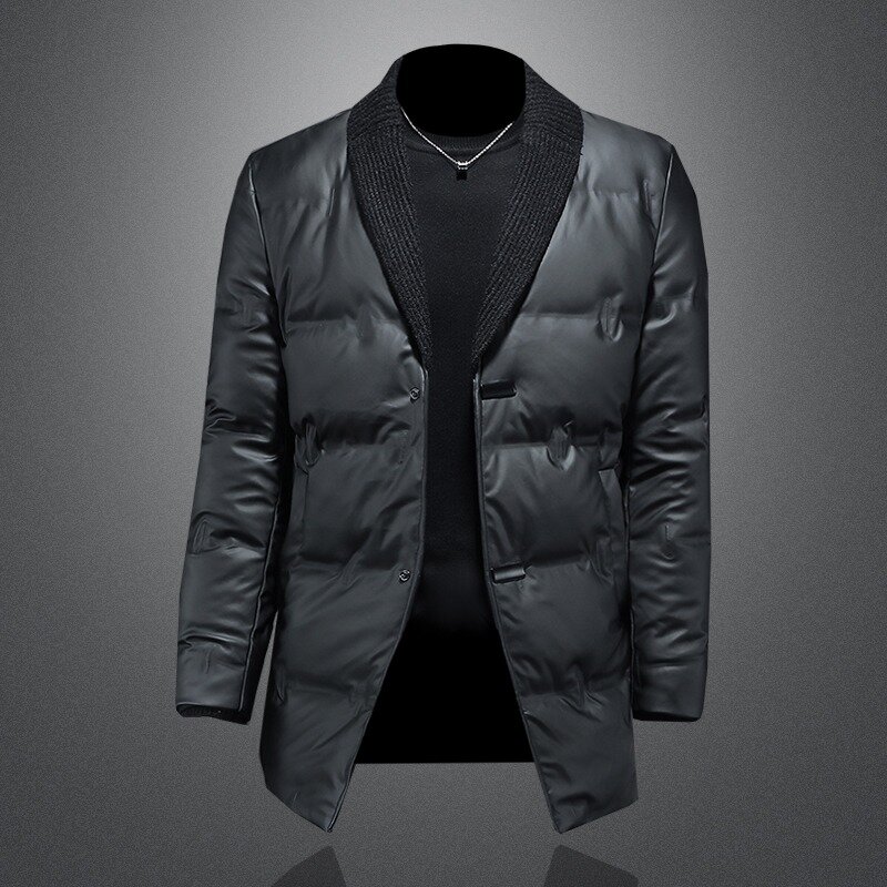 Новое поступление 2023, мужские зимние куртки из 90% белого утиного пуха, мужское теплое толстое кожаное пальто, пальто