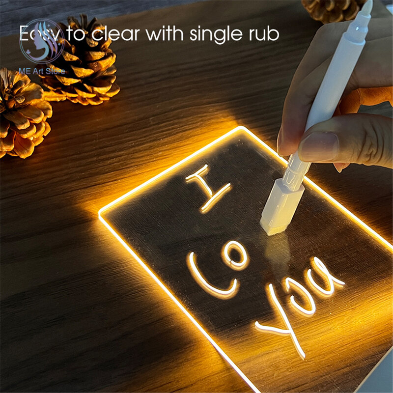 Tablero de mensajes de luz nocturna LED con bolígrafo, decoración de energía USB, lámpara de noche, regalo para niños, novia, lámpara de noche decorativa