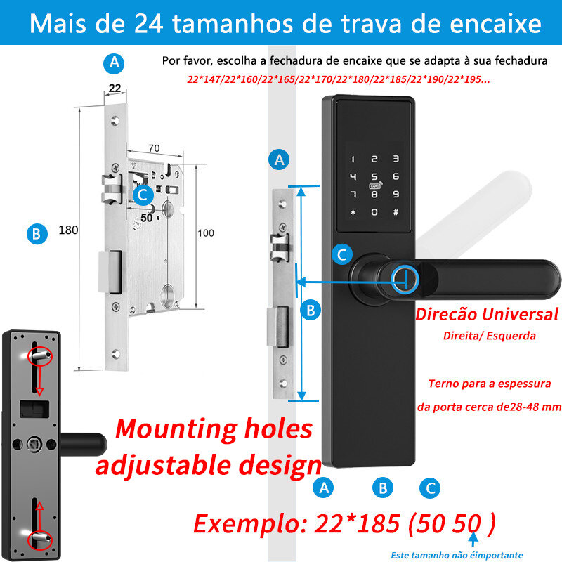 Português biométrico de impressão digital fechadura da porta preto bloqueio inteligente tuya app remoto desbloquear keyless fechadura da porta eletrônic
