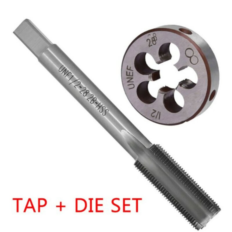 2pcs/Set 1/2-28 Tap 1/2x28 Die TPI Kit UNEF HSS Right Hand Thread Tool Titanium Nitride Coated Tap & Die Rust Free Tap Die