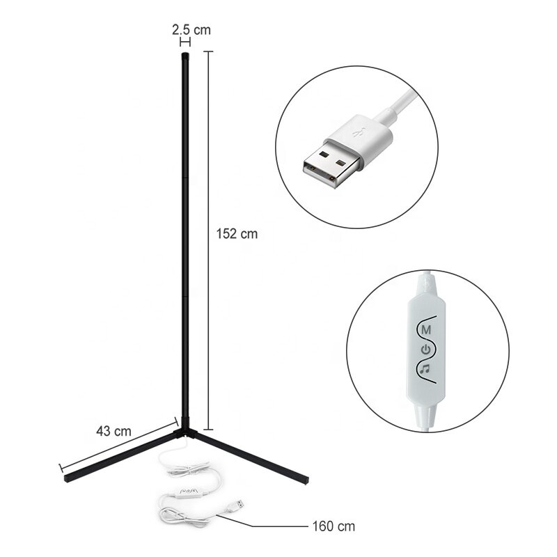 RBG Dimmable Colorful Changing Tripod Standing Decorative Modern Metal Led RGB Corner Floor Lamp Light For Living Room Decor
