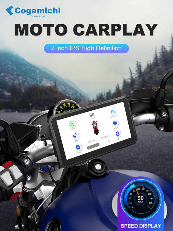 Portatile 7 pollici di navigazione per moto GPS Wireless Apple Carplay Android Auto ipx7display Touch Screen impermeabile per moto BT