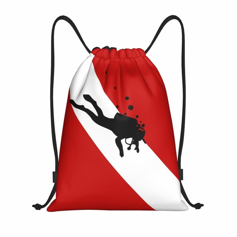 Mochila de buceo con bandera personalizada para hombre y mujer, bolso de almacenamiento ligero con cordón rojo y blanco, ideal para deportes de buceo y gimnasio