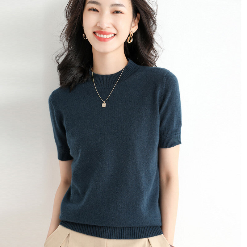 Sweter Kasmir Mode Baru Musim Semi Musim Gugur Pullover Lengan Pendek Rajutan Wanita Sweter Longgar Leher-o Atasan Versi Korea