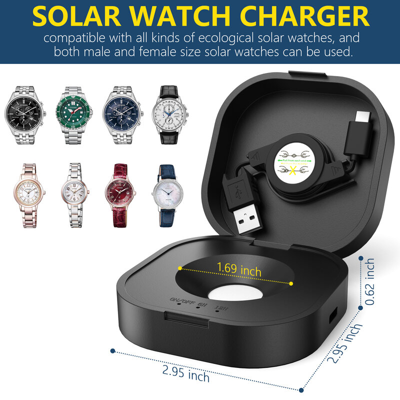 JIANDUN caricabatterie rapido per orologio ad energia solare per tutti gli orologi Eco Solar Reloj Hombre Solar Pad Power Smart Watch, funzione di temporizzazione