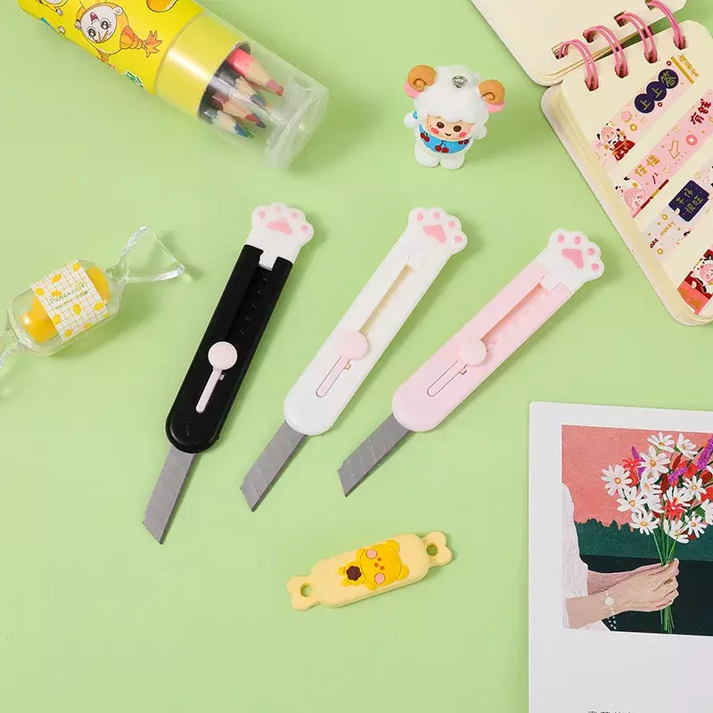 Mini couteau utilitaire d'art de dessin animé mignon, forme de patte de chat, coupe-papier, boîte express, ouvre-enveloppe, lame, fournitures d'art