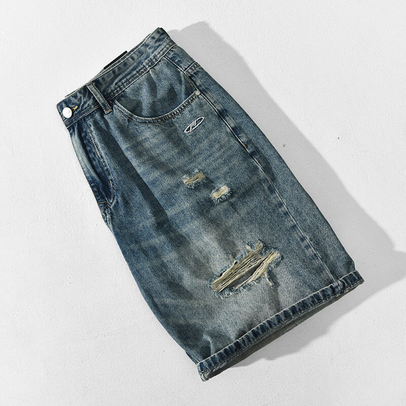 Мужские рваные джинсовые шорты, повседневные брюки из мягкого хлопка, свободного покроя, с потертостями, AG7149, лето 2024