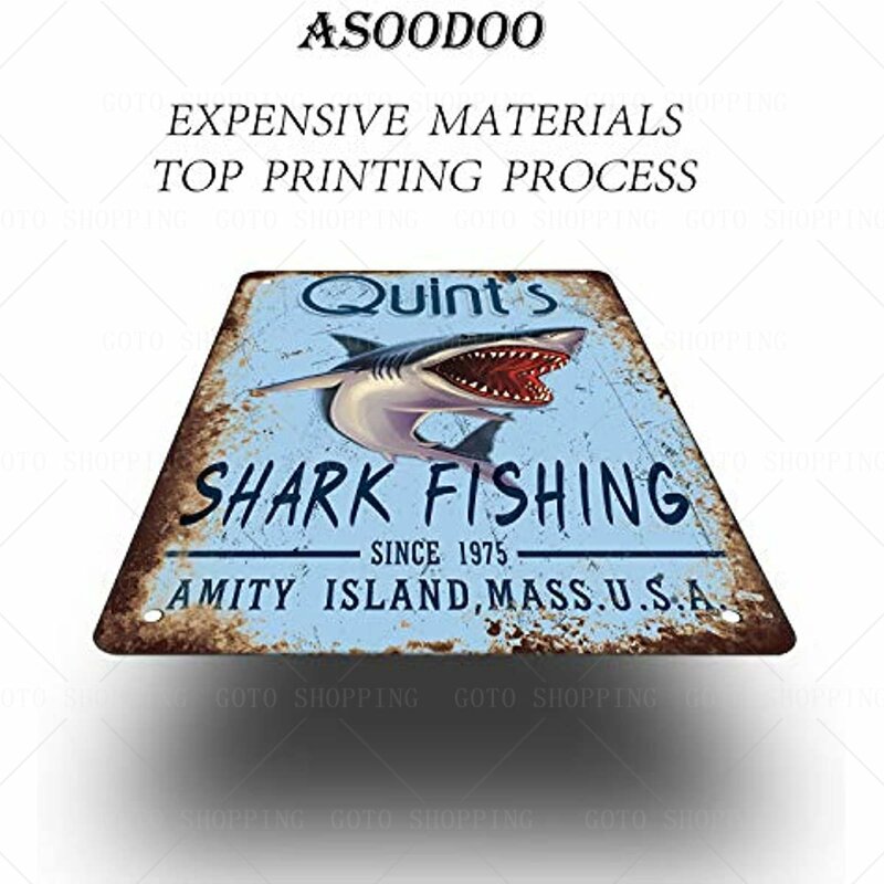Retro Metal Tin Sign Vintage Style Art Jaws 80s Movie Poster Shark Fishing Wall Decoration Restaurant Coffee Kitchen Wall Decor