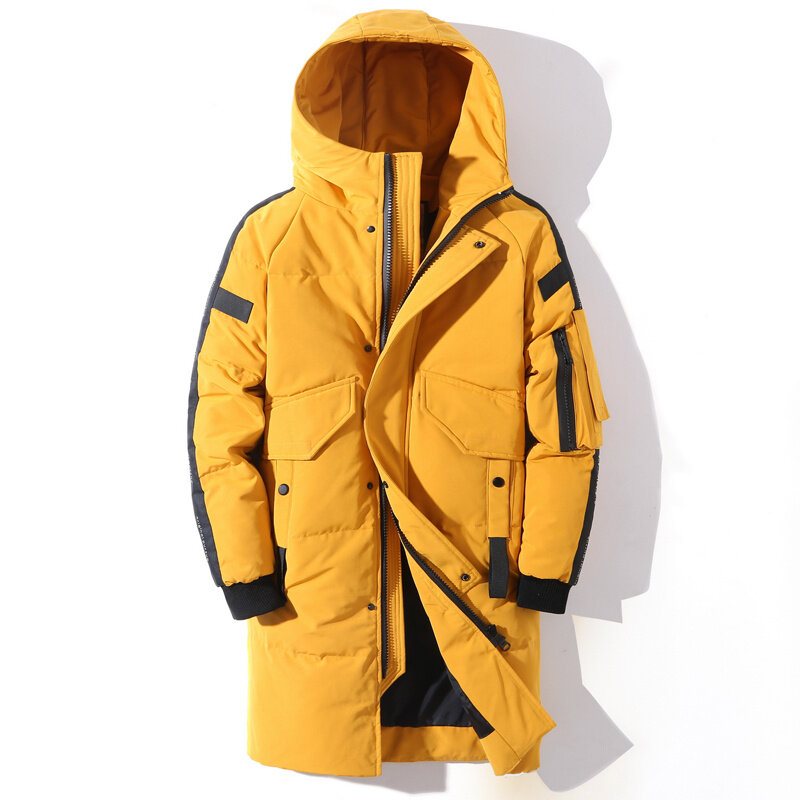 Chaqueta de plumón con capucha para hombre, abrigo largo a prueba de viento, impermeable, grueso y cálido, Parka de marca, ropa de invierno, 2023