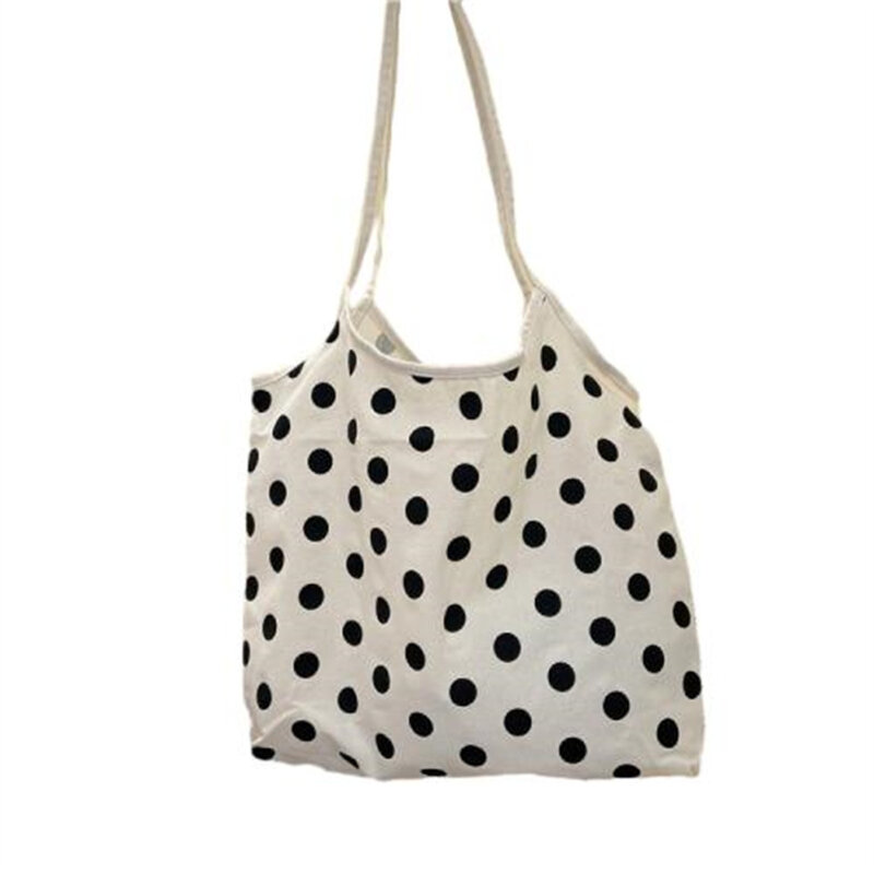 Women Canvas Tote Bag Tank Top Dots Lady Bags Chic Canvas Bag Handheld Single-Shoulder Pouch For Various Occasions