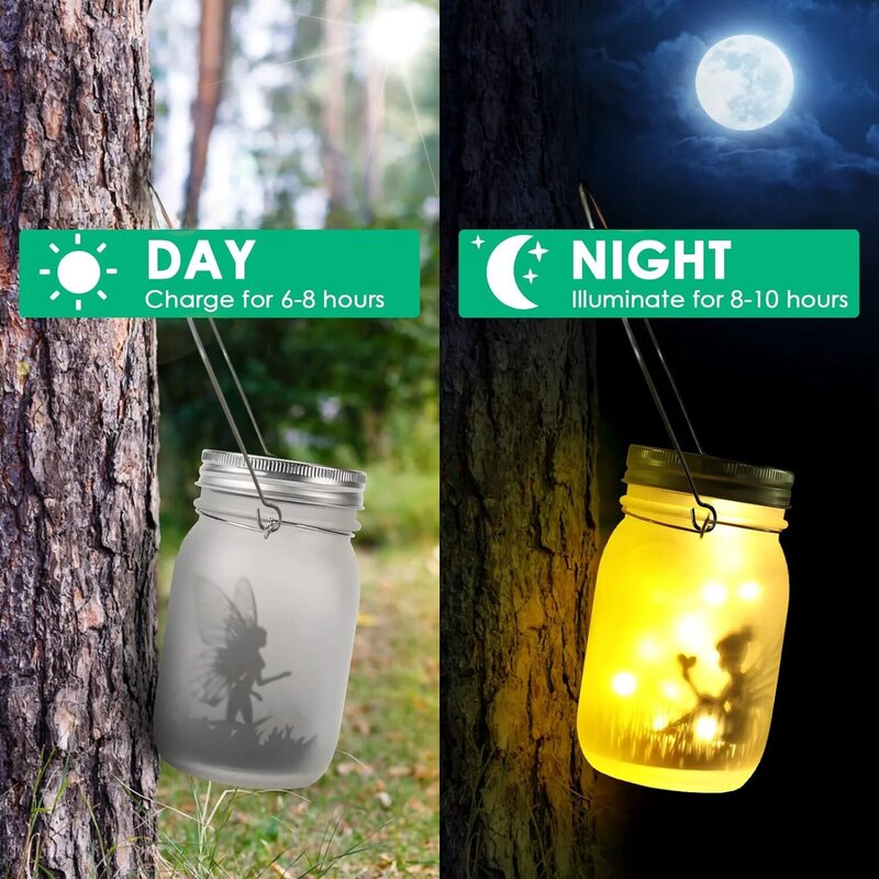 Solar Mason Jar Light, Lanterna Solar, Fairy Lights, Impermeável, IP65 Pendurado, Ornamento de Jardim, Pátio Lawn Lights