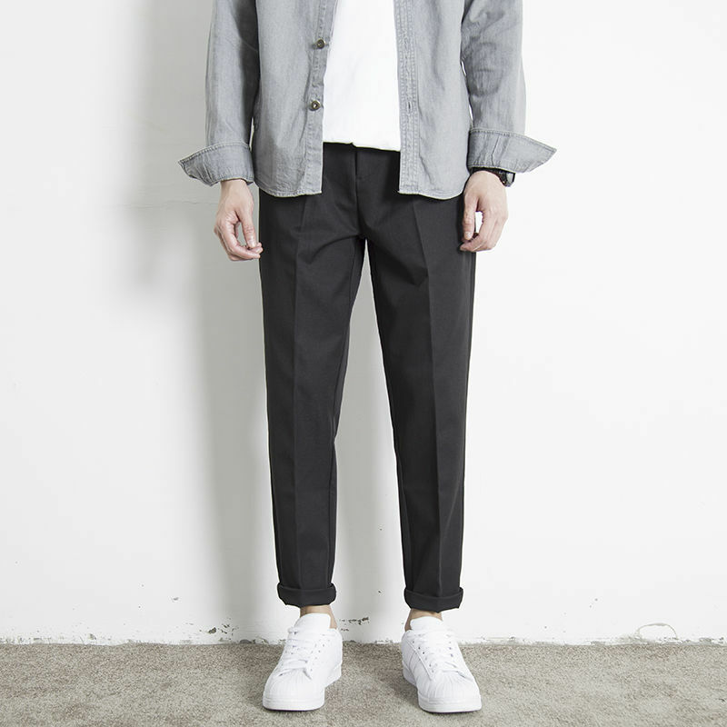 Calça masculina vintage casual versátil reta, bolsos com zíper com botões sólidos, calça de retalhos solta, coreana, verão, nova