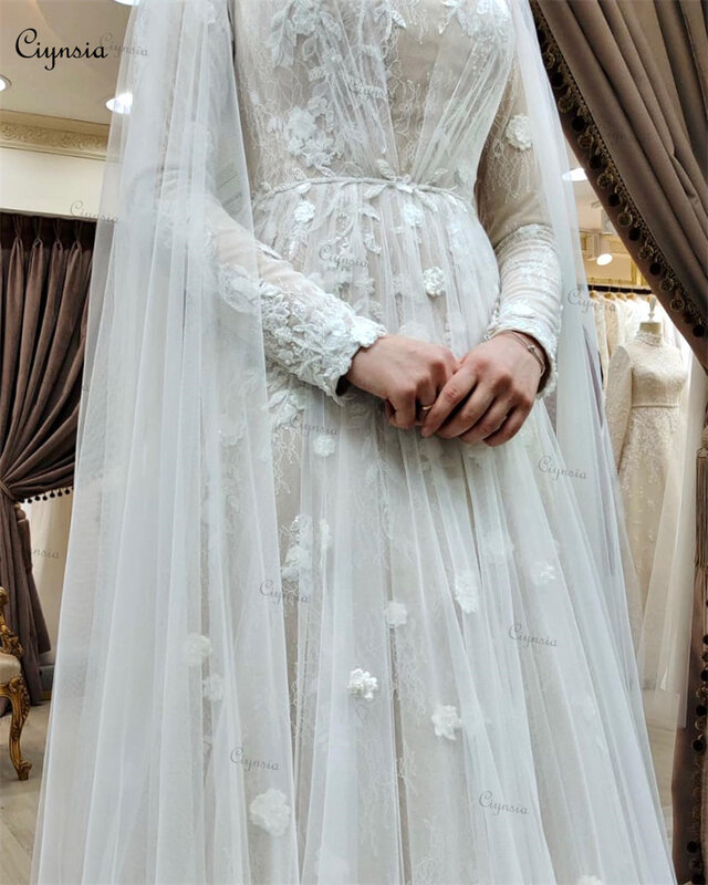 Ciynsia Princess avorio pizzo Boho abito da sposa per la sposa 2024 Appliques fiori Vintage Tulle abiti da sposa Vestido De Casamento
