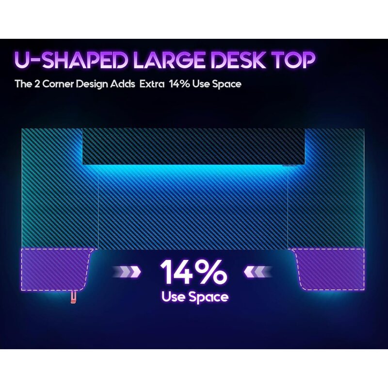 60 Zoll U-förmiger Schreibtisch mit Steckdose Gaming-Computer tisch mit Lager regalen Kohle faser Textur schwarz