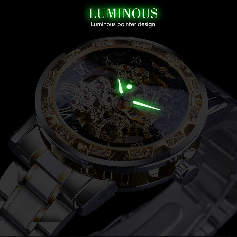 Vincitore trasparente Fashion Diamond Luminous Gear Movement Royal Design Men Top Brand Luxury orologio da polso scheletro meccanico maschile