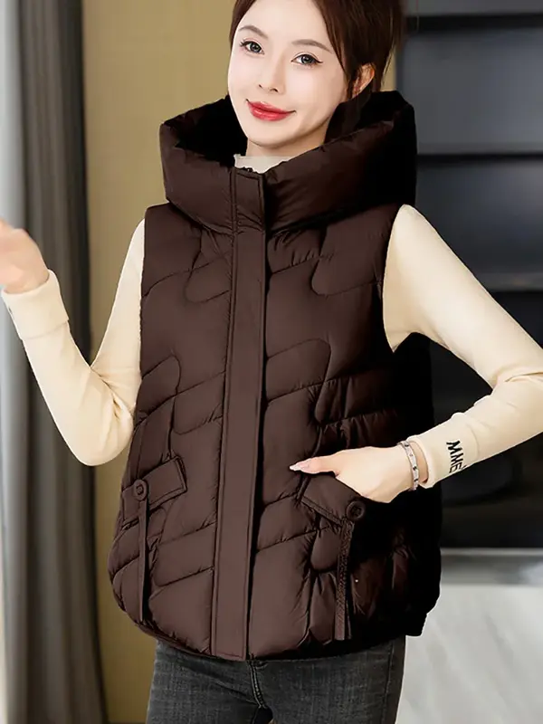 Vielleicht-Colete feminino solto com capuz, jaquetas sem mangas, colete de algodão acolchoado, colete curto, outono, inverno, novo, 2022