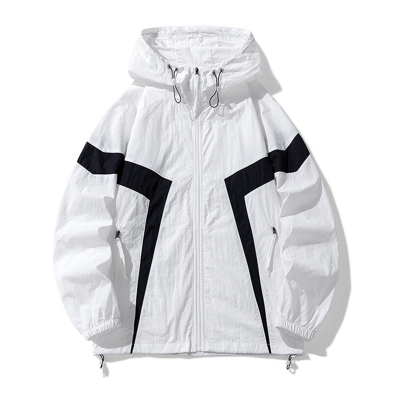 Jaket tipis bertudung untuk pria, jaket pelindung matahari ukuran besar 8XL, mantel tipis kasual modis Musim Panas 2024